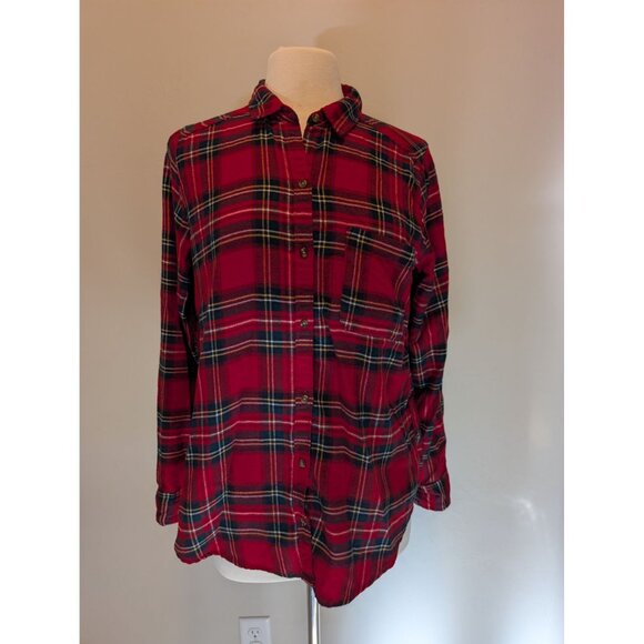 Hollister Womens Red Plaid Button-Up Shirt Boyfriend Fit M Country - Picture 1 of 4
